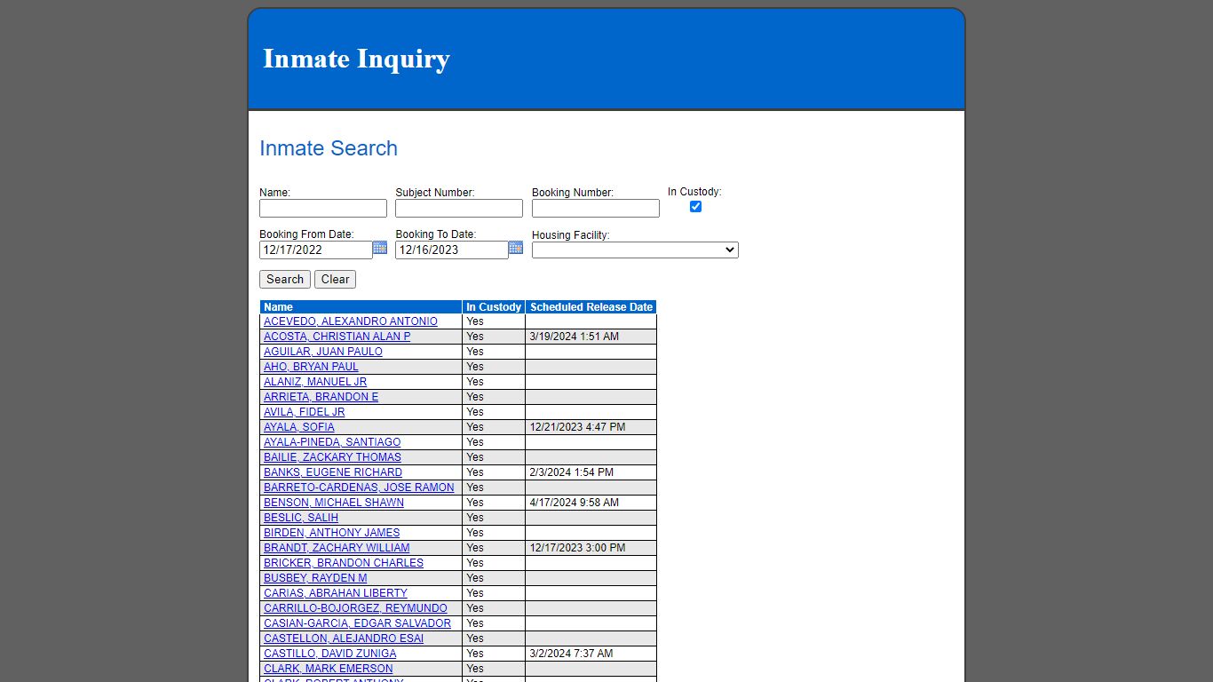 Inmate Search